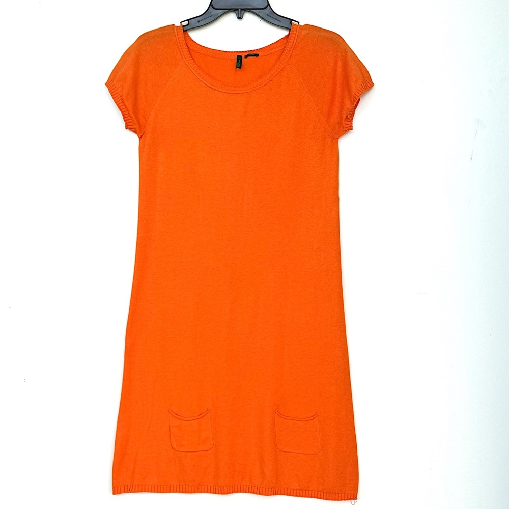 STILE BENETTON Sweater Dress Short Sleeve Pockets Cotton Orange Size Medium